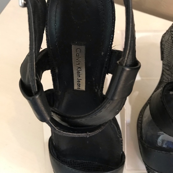 Calvin Klein Black Platform Wedge Leather Heels 6 - Picture 4 of 5